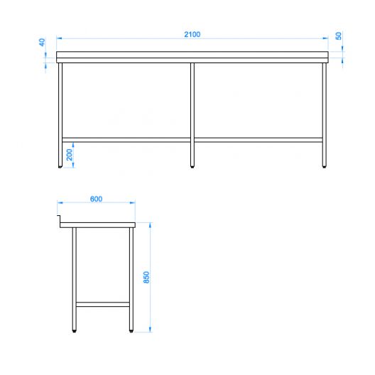 Classic Stainless Steel Catering Prep Table - 2100 x 600mm